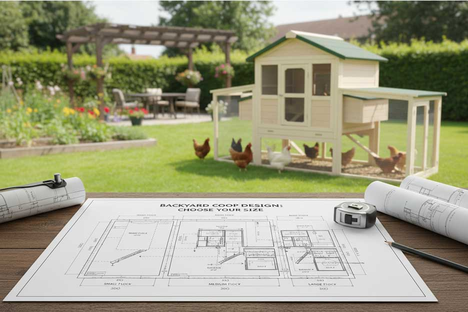 Chicken coop and run in a calm suburban backyard